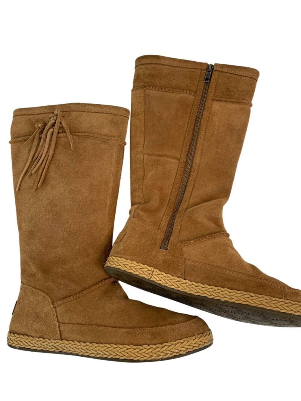 UGG Emerie Suede Knee-High Boots Womens Size 9.5 Zipper & Tassel Chestnut GUC - Picture 6 of 11